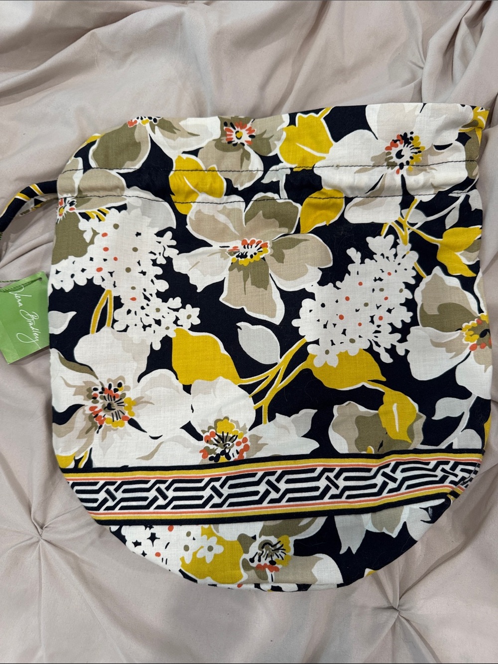 Vera Bradley Navy, Yellow & White Floral Drawstring Cosmetic Bag